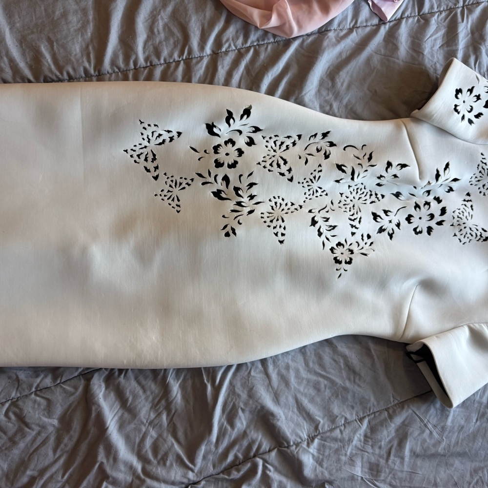 Badgley Mischka White Dress with Black Floral Cutouts
